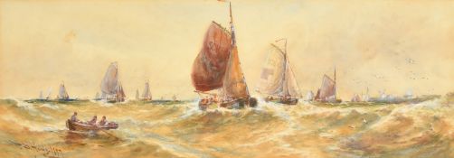 Thomas Bush Hardy (1842-1897) British, 'Off Scheveningen', leeboard barges under sail,
