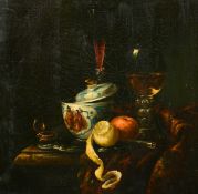 19th Century Dutch School, a still life of drinking vessels with other objects, oil on canvas, 15