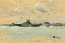 Paul Lucien Maze (1887-1979) French/British, a battleship in the Solent, pastel, signed, 5