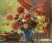 Frances Vandeveer Kughler (1901-1970) American, a still life of flowers and fruit, oil on canvas,