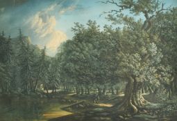 K. R Payne, figures on a woodland track, watercolour, signed, 11