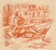 An 18th Century sepia study of a figure drawing beside the Colosseum, 4.25