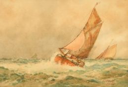 Frederick James Aldridge (1850-1933) British, traditional boats in heavy seas, watercolour,