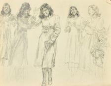 Attributed to Erich Wolfsfeld (1884-1956) German, Women clapping and a child watching, pencil and