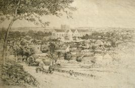 Walter William Burgess (1856-1908), 'Winchester', engraving, signed in pencil, plate size 8.25