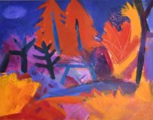 Heather Hodgson 'Fiery Forest II', acrylic, label verso, 15.5