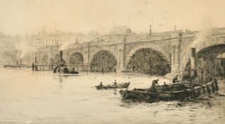 William Lionel Wyllie (1851-1931) British, 'Waterloo Bridge', etching, signed in pencil, 7.5