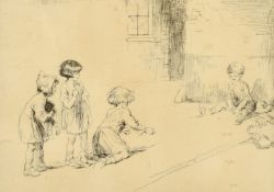 Eileen Alice Soper (1905-1990), children playing marbles, etching, signed in pencil, plate size 5