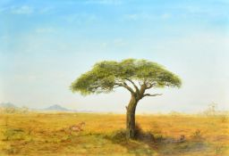 Jonathon Truss (b. 1960) British, Cheetahs resting in the Savanna, oil on canvas, signed and dated