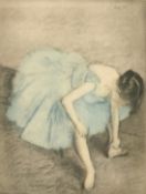 Degas (1834-1917), a ballet dancer adjusting her shoe, etching and aquatint, 10.25