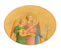 Rocchi after Fra Angelico, A scene of three saints, watercolour, signed and inscribed verso, 6