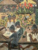 South Asian School (mid 20th Century), Children at an outdoor art class, oil on canvas, inscribed