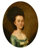 19th Century, A pair of portraits, a lady wearing a green dress with lace and gentleman wearing a