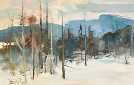 Bruce le Dain (1928-2000) Canadian, 'February Light, Brome County, Quebec', oil on board, signed, 8