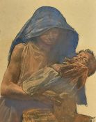 Attributed to Erich Wolfsfeld (1884-1956) German, Mother and child, charcoal and coloured chalks,