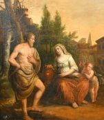 18th Century, Figures at the well, oil on canvas laid down on board, 26