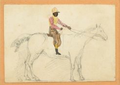 Late 18th / Early 19th Century, a race horse with a black jockey, pencil and watercolour, 3.5