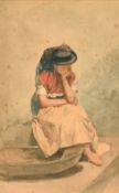 19th Century, a study of a contemplative female figure in Continental dress, watercolour, signed