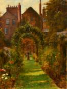 John Frederick Harrison Dutton, Circa 1899, a view of a sundial in the gardens of a country house,