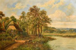 Walter Wallor Caffyn (1845-1898) British, figure on a pathway by a meandering river, oil on