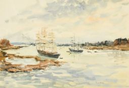 Paul Lucien Maze (1887-1979) French/British, tall ships moored in a cove, watercolour, signed, 10