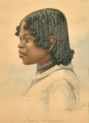 A. Ramiandrasoa, Madagascan School, 'Femme Antaimoro', a head study, watercolour, signed and