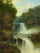 J. B. Smith (19th Century) British, 'Near Bettws-y-Coed', waterfalls over a rocky river landscape,