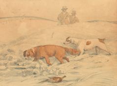 Circle of Henry Alken, a set of three pencil and watercolour scenes of hunting dogs, each 10