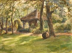 Circle of James Orrock, 'A black and green garden, Vanbrugh', watercolour, inscribed in pencil, 5