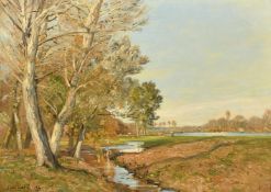 Louis Cabie (1853-1939) French, a figure in a park by a lake, oil on panel, signed and dated 1895,