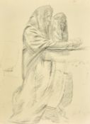 Erich Wolfsfeld (1884-1956) German, Two women at prayer, charcoal, signed, paper size 18.75