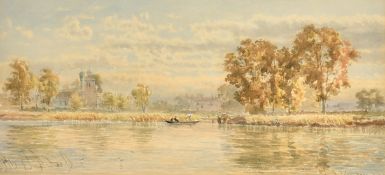 Samuel Phillips Jackson (1830-1904) British, figures on punt with a church beyond, watercolour,
