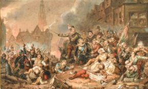 Ferdinand de Braekeleer, The Spanish Fury in Antwerp, watercolour, 10.5
