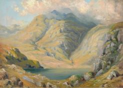 Clibborn (20th Century), 'Harrison Stickle', a lake district view under breaking skies, oil on
