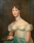 Early 19th Century, a portrait of a lady with a blue sash, oil on canvas, 30