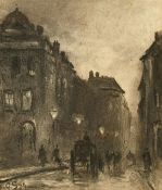 George Sheffield (1839-1892), British, a study of a street scene with a carriage, charcoal, signed