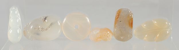 SIX VARIOUS AGATE PENDANTS.