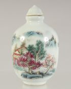 A FAMILLE ROSE PORCELAIN SNUFF BOTTLE AND STOPPER, 7.5cm high.