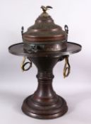 A 19TH CENTURY TURKISH MANGAL BRONZE INCENSE BURNER AND COVER, with two sets of twin handles, and