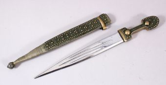 A GOOD QUALITY RUSSIAN DAGGER, with raised boss decoration to the sheath and handle, 33cm