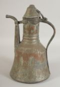 A TINNED COPPER LIDDED EWER, 30cm high.