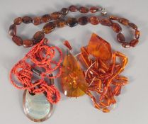 A COLLECTION OF AMBER AND CORAL JEWELLERY