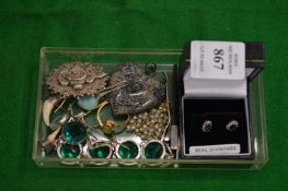 Silver and other jewellery to include a pair of diamond set ear studs.