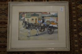 The Fruit Seller, watercolour, and another.