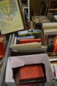 Old stamp catalogues, military books and ballooning prints.