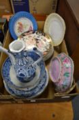 Blue and white and other decorative china.