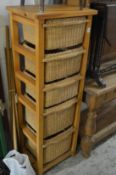 A wicker storage unit.