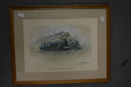 A David Shephard print depicting steam engines, pencil signed together with an oil by J P Collin.