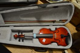 A modern cased violin.