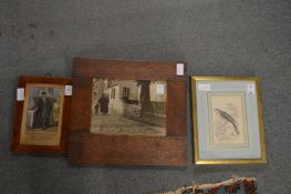 Two engravings and a photographic print.